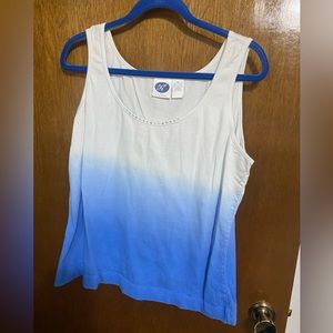 Blue ombré tank top with rhinestones on neckline.  Size XL.  Diane Gilman brand.